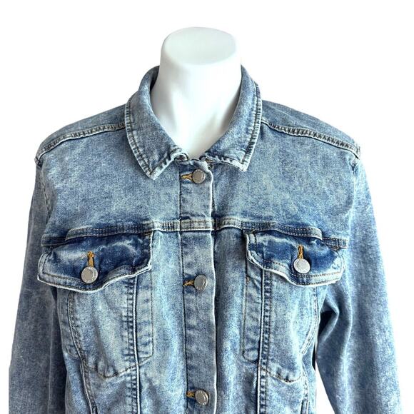 Jean Jacket Simply Vera Wang Sz 2XL Distressed Raw Hem Stretch Blue Stone Washed - Picture 4 of 16